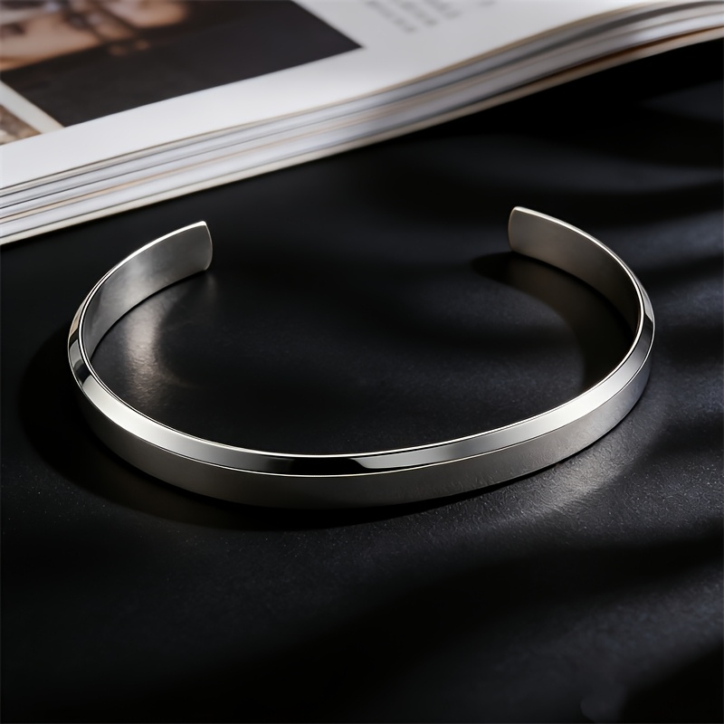 Men's Light Luxury Bevel-Cut Open Bangle Bracelet, Stylish